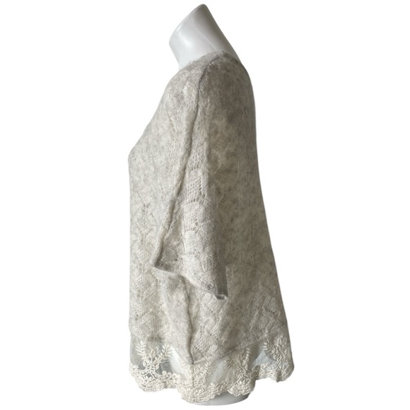Anthropologie Knitted & Knotted Lace Hem Sweater Short Sleeve Cream Small - Picture 2 of 11